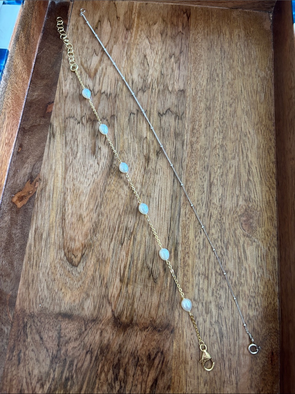 Pair of Anklets Honora Pearl 925 (Gold overlay) and 925 Sterling Beaded Station - Picture 2 of 9